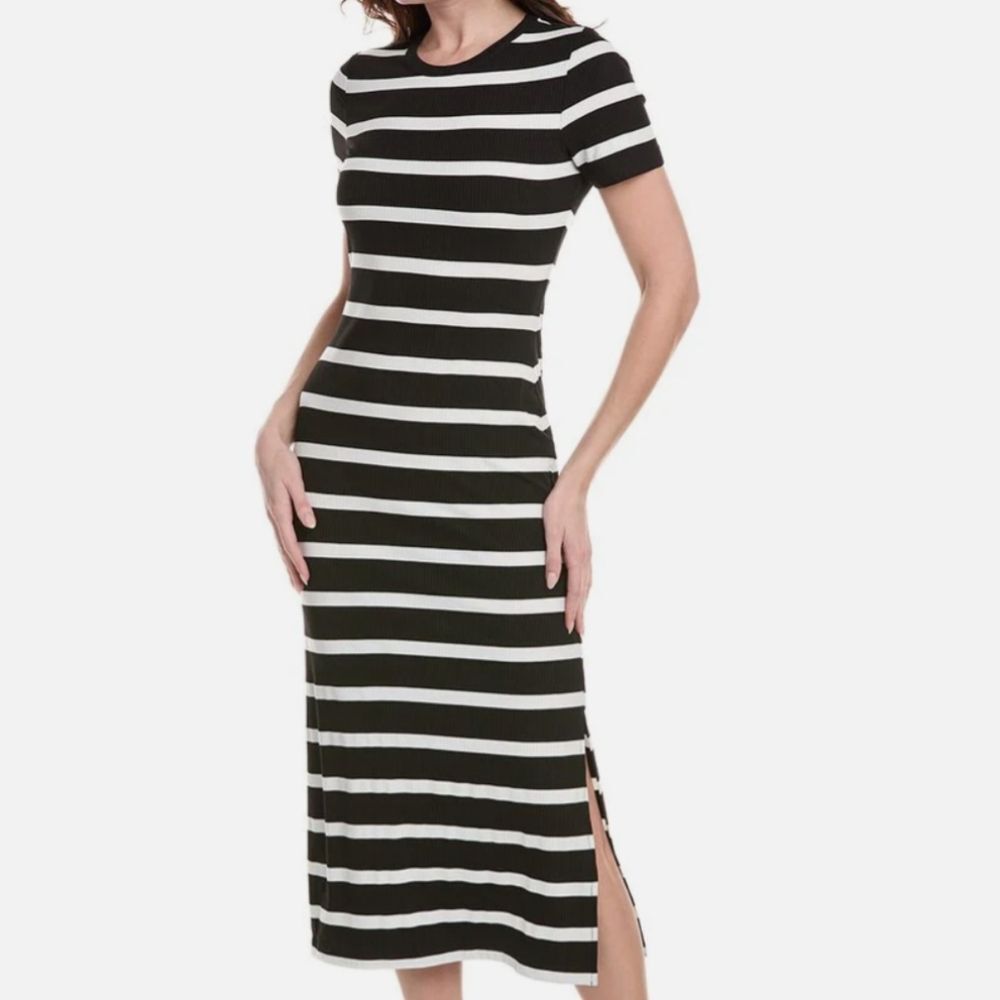 NWOT Vince Camuto Women's Round-Neck Rib Knit T-Shirt Maxi Dress Rich Black XS